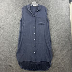 Frame Charmeuse Dress Women's Medium Navy Blue 100% Silk Shirt Button